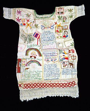 One month until Christmas so I'm thinking about Alice Eugenia Ligon's embroidered dress, a Christmas present she made for her children. Ligon was a patient at Fulton State Hospital from 1949 to 1953. This dress, which she embroidered and crocheted, was likely her hospital gown
