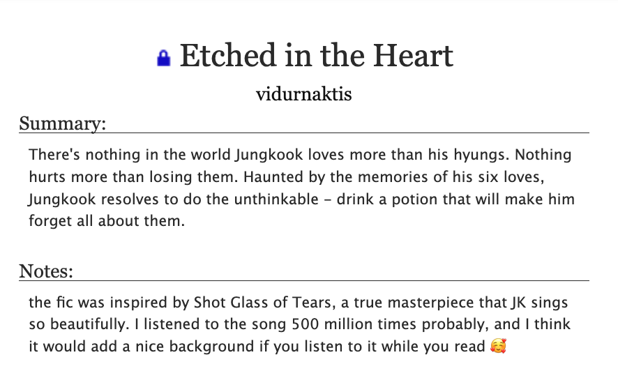 slowburn_BTSrec's tweet photo. ☆ Etched in the Heart ☆

[@eva_vidurnaktis // vidurnaktis]

#ot7 || 11k oneshot
‼️ main character death
💜 ot7 witch coven au
💜 ANGST. IDK WHAT ELSE TO SAY.
💜 Jungkook's POV
🖇️ https://t.co/aC9UPEbP23

for more thoughts &amp; scale rating ↴ https://t.co/LfIwtH0MRP