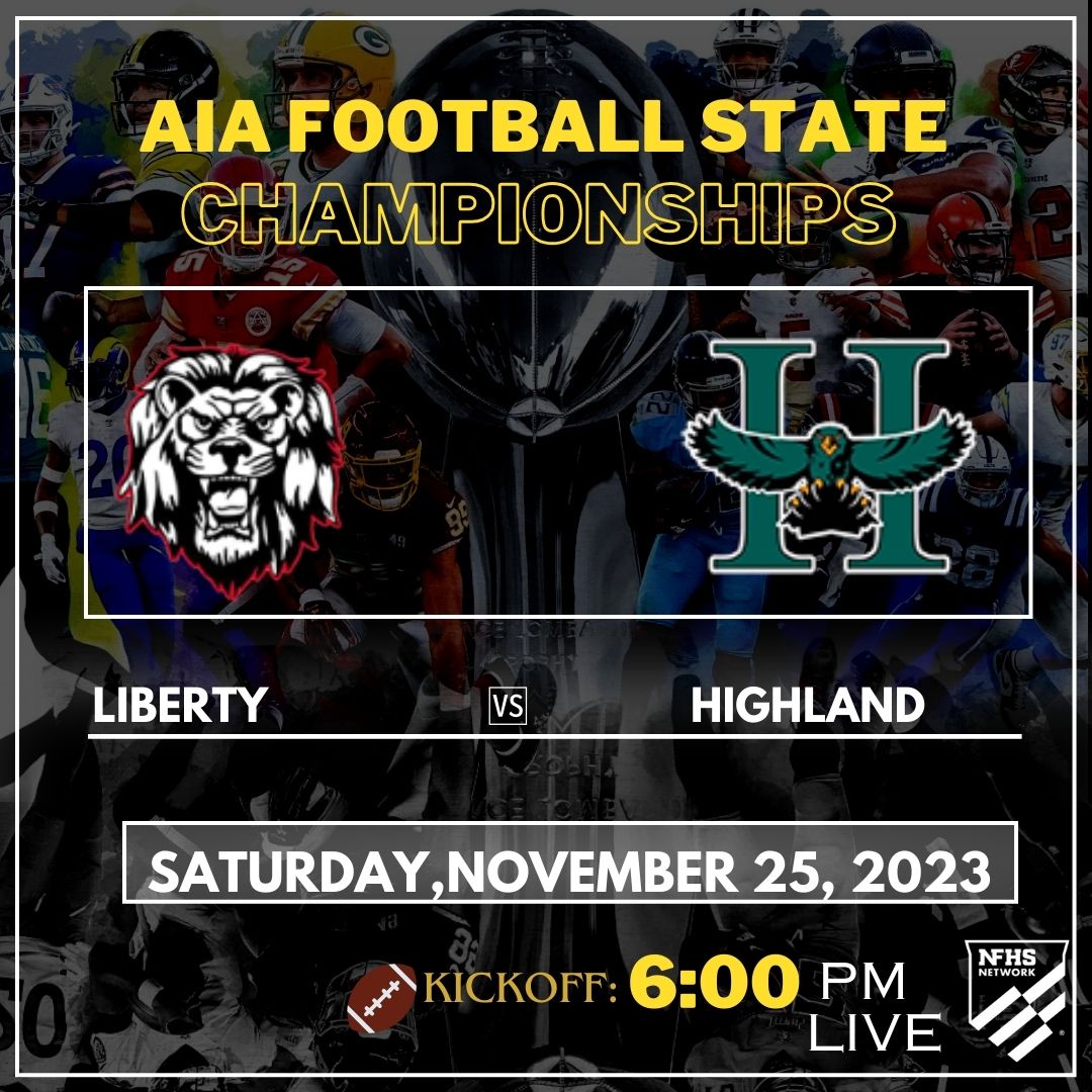 black_radio's tweet photo. Liberty 🆚 Highland
🗓️ Saturday,Nov 25, 2023
⏰ 6p.m 
📽️ Livestream: https://t.co/Z6UMRZhrZA

@LibertyFBLions @anthony_ruiz_22 
@LHSAthletics22 @CoachIGardner
@HighlandHawksFB @gridironarizona @farrel_brock 
@JosephAllenFB1 
@athletics_hawks https://t.co/2cKPsBqQ6j