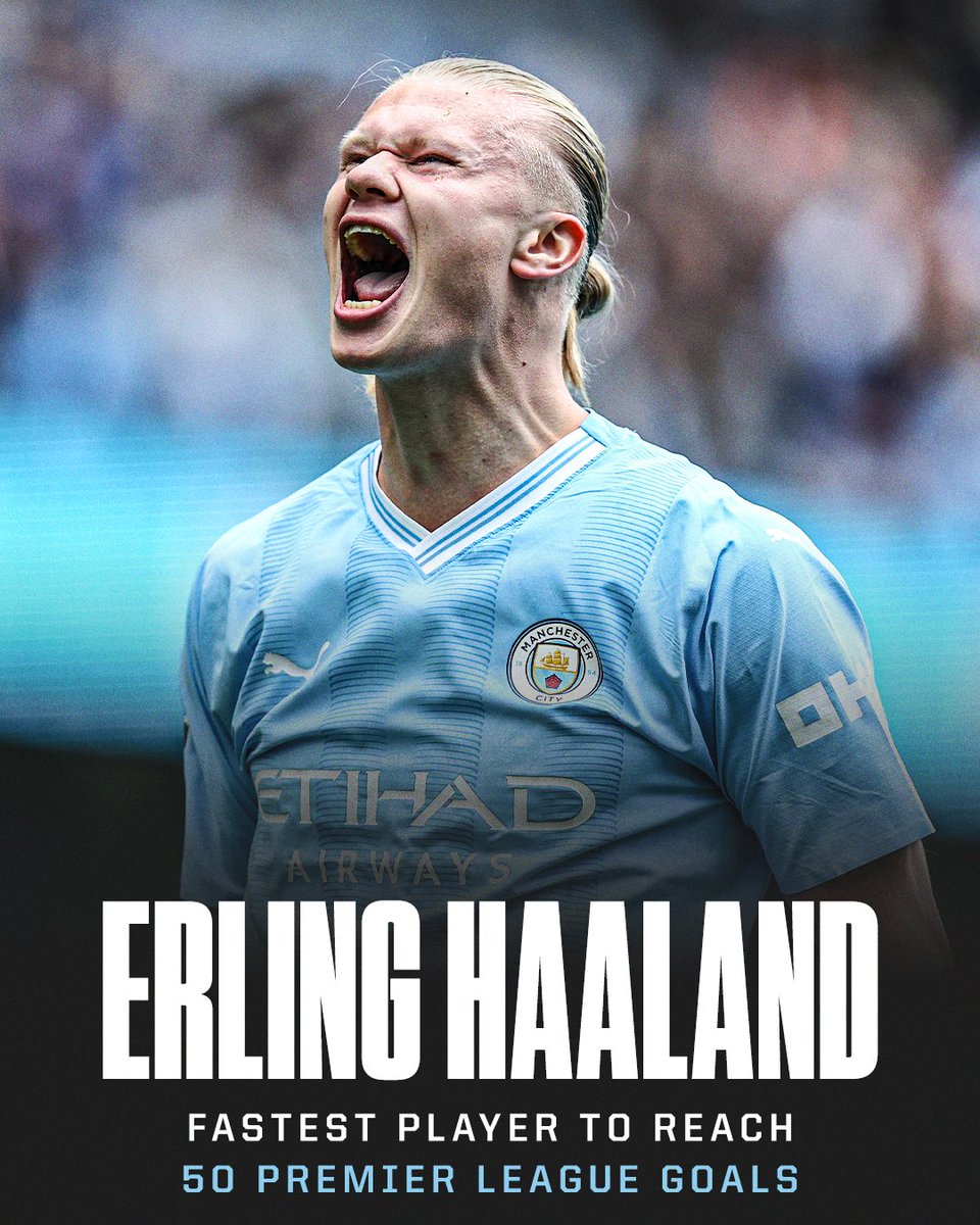ESPNUK's tweet photo. It's taken Erling Haaland just 48 games to reach 50 Premier League goals 😮‍💨 https://t.co/FEYTjbpAs9