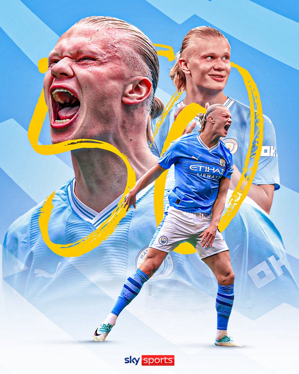 SkySportsPL's tweet photo. 🚨 RECORD 🚨

Erling Haaland becomes the fastest player to reach 50 Premier League goals (48 games) ⚽🔥 https://t.co/2YDg7l22j0