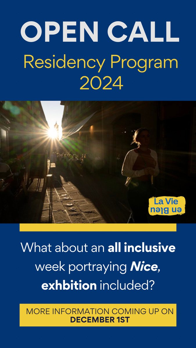 La Vie en Bleu is the First International Photography Residency program in Nice, France.📸
We are pleased to invite professional and amateur photographers worldwide to participate in this thrilling opportunity! 
MORE INFO COMING UP ON DECEMBER 1st 2023. STAY TUNED!📸