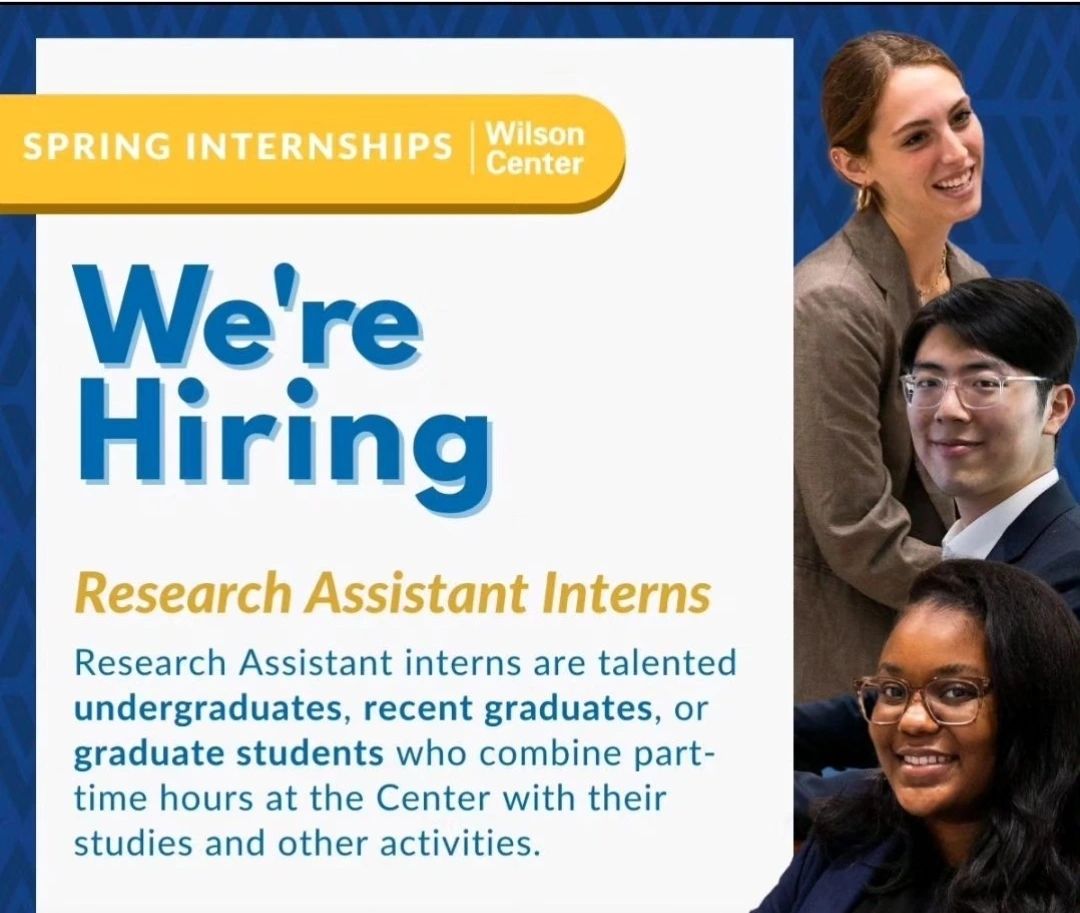 opportunitiesfy's tweet image. 🌟 Join The Wilson Center  for the #Spring2024Internship opportunity
🎓 Open to #Undergraduates, #RecentGraduates, and #GradStudents to be part of our paid #ResearchAssistant team.
💼 Stipend: $500/month.
🌐 Applications close on December 3rd.

Link ➡ bit.ly/3shgM56