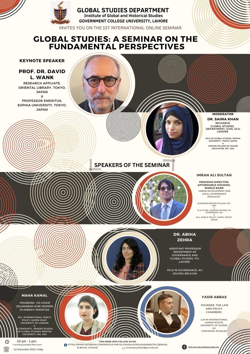 IGHS Global Studies โ GCU Lahore (@ighs_globalst) on Twitter photo Global Studies Department is conducting an exciting online seminar,
"๐๐ฅ๐จ๐๐๐ฅ ๐๐ญ๐ฎ๐๐ข๐๐ฌ: ๐ ๐๐๐ฆ๐ข๐ง๐๐ซ ๐จ๐ง ๐ญ๐ก๐ ๐
๐ฎ๐ง๐๐๐ฆ๐๐ง๐ญ๐๐ฅ ๐๐๐ซ๐ฌ๐ฉ๐๐๐ญ๐ข๐ฏ๐๐ฌ"
Explore it's core interdisciplinary concepts
โจJoin us on Friday, 1st December 23, 10 am to 1 pm Global Studies Department is conducting an exciting online seminar,
"๐๐ฅ๐จ๐๐๐ฅ ๐๐ญ๐ฎ๐๐ข๐๐ฌ: ๐ ๐๐๐ฆ๐ข๐ง๐๐ซ ๐จ๐ง ๐ญ๐ก๐ ๐
๐ฎ๐ง๐๐๐ฆ๐๐ง๐ญ๐๐ฅ ๐๐๐ซ๐ฌ๐ฉ๐๐๐ญ๐ข๐ฏ๐๐ฌ"
Explore it's core interdisciplinary concepts
โจJoin us on Friday, 1st December 23, 10 am to 1 pm
