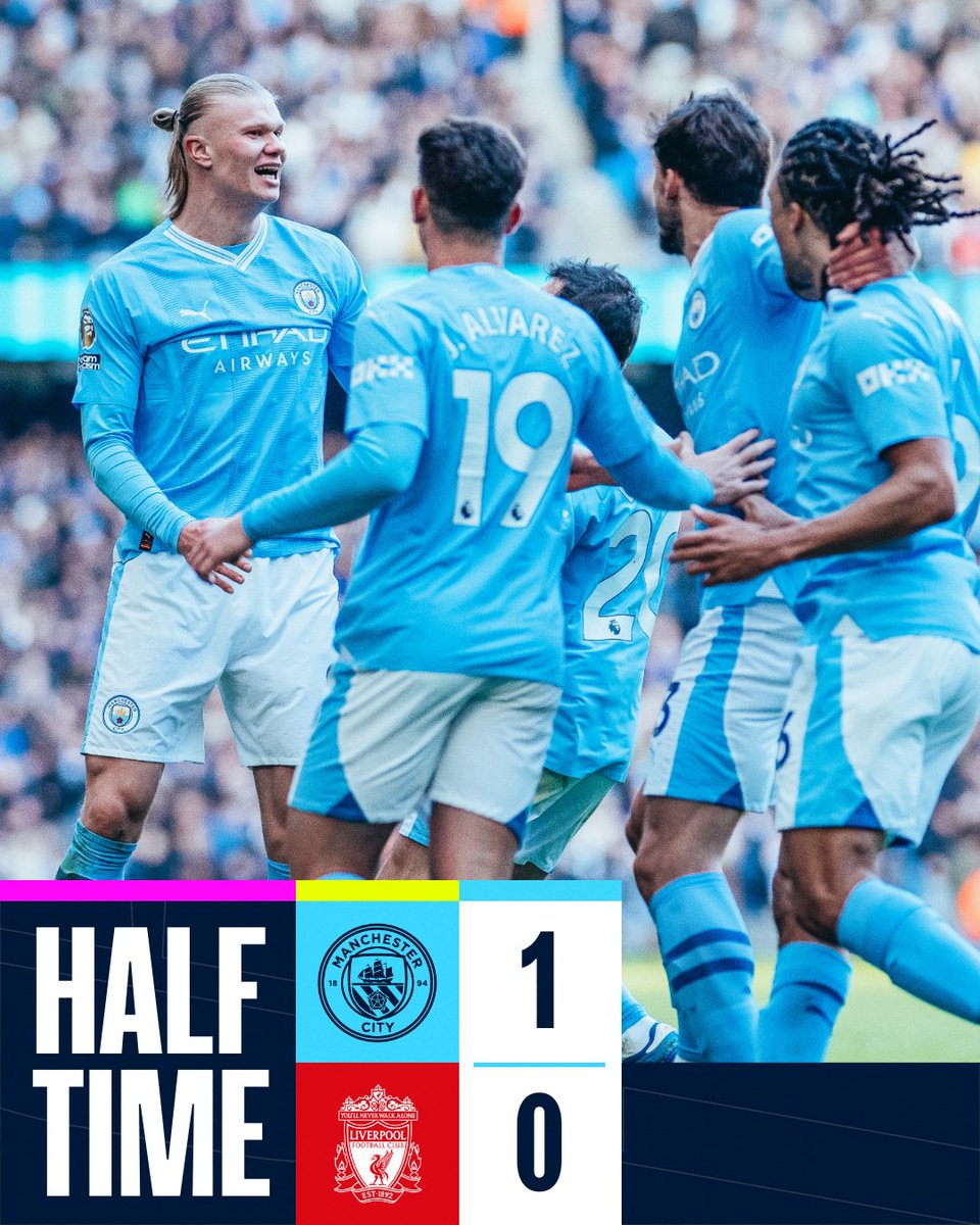 ManCity's tweet photo. HALF-TIME | In front! 💪

🩵 1-0 🔴 #ManCity https://t.co/HZjTLGypVA