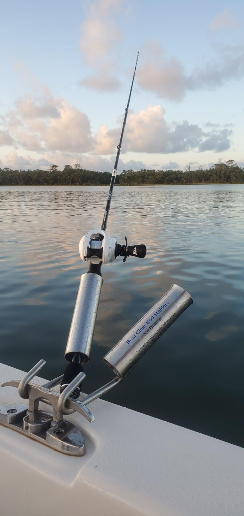 Carolina rod holders on X: Boat cleat fishing rod holders no drilling no  bolts stainless steel strong and removable.   #carolinaskiff, #trackerboats, #catfishing, #striper, #crappiefishing,   / X