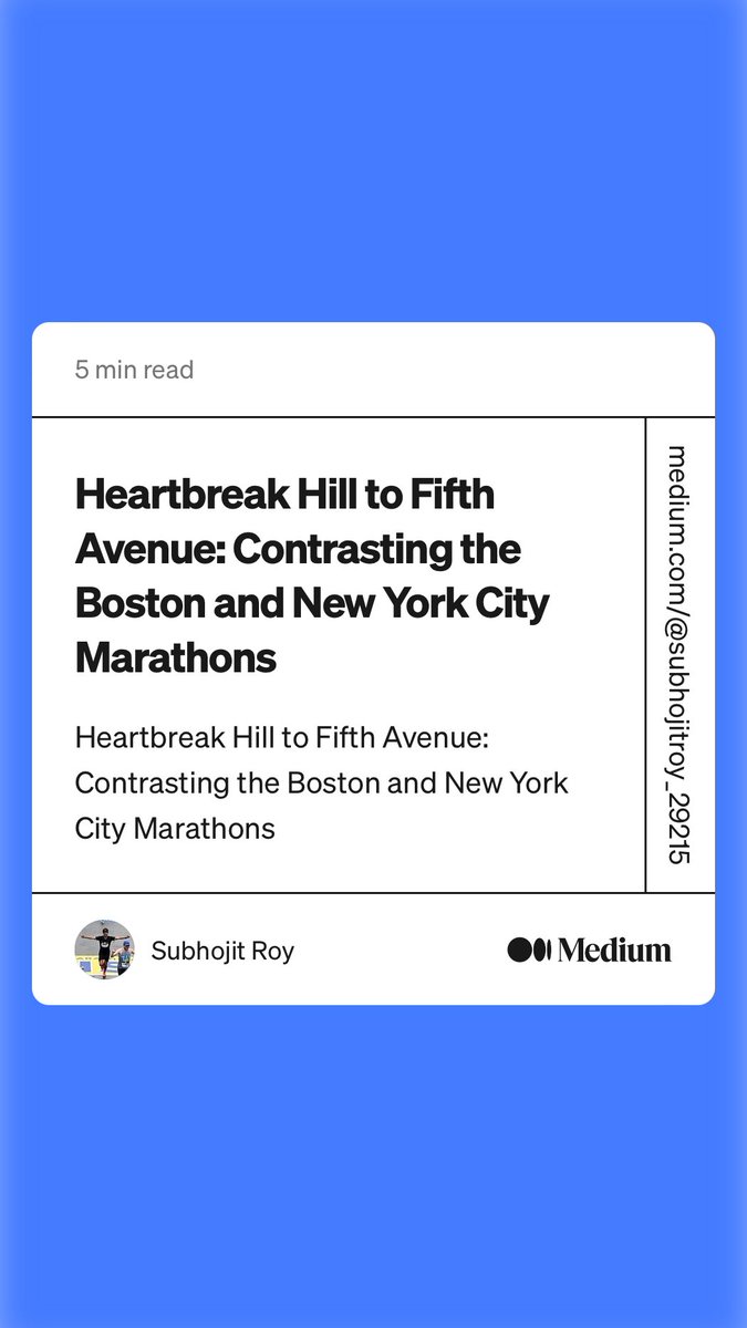“Heartbreak Hill to Fifth Avenue: Contrasting the Boston and New York City Marathons” by Subhojit Roy

medium.com/@subhojitroy_2…

#marathon #running #tcsnewyorkcitymarathon #bostonmarathon