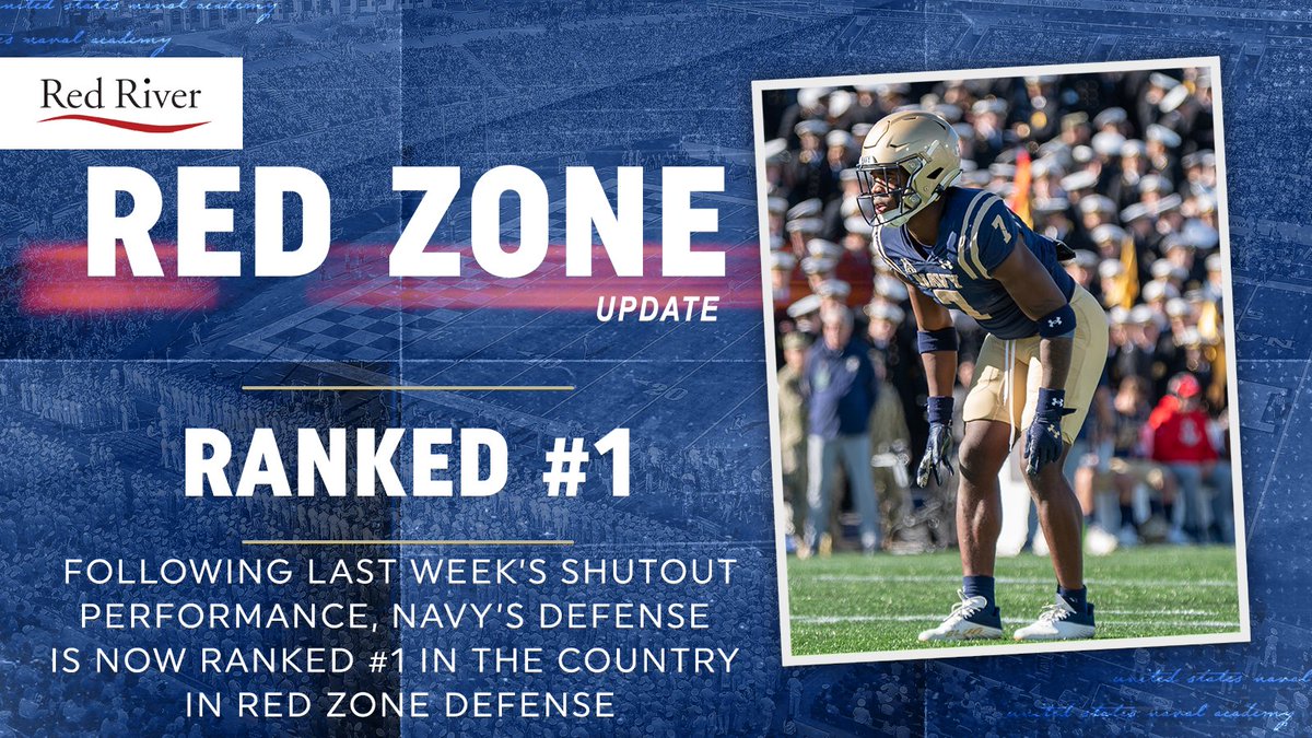 Following its third shutout performance of the season in last Saturday's Senior Day victory over ECU, the @NavyFB defense is now ranked #1 in the country in red zone defense! #GoNavy | @ThinkRed