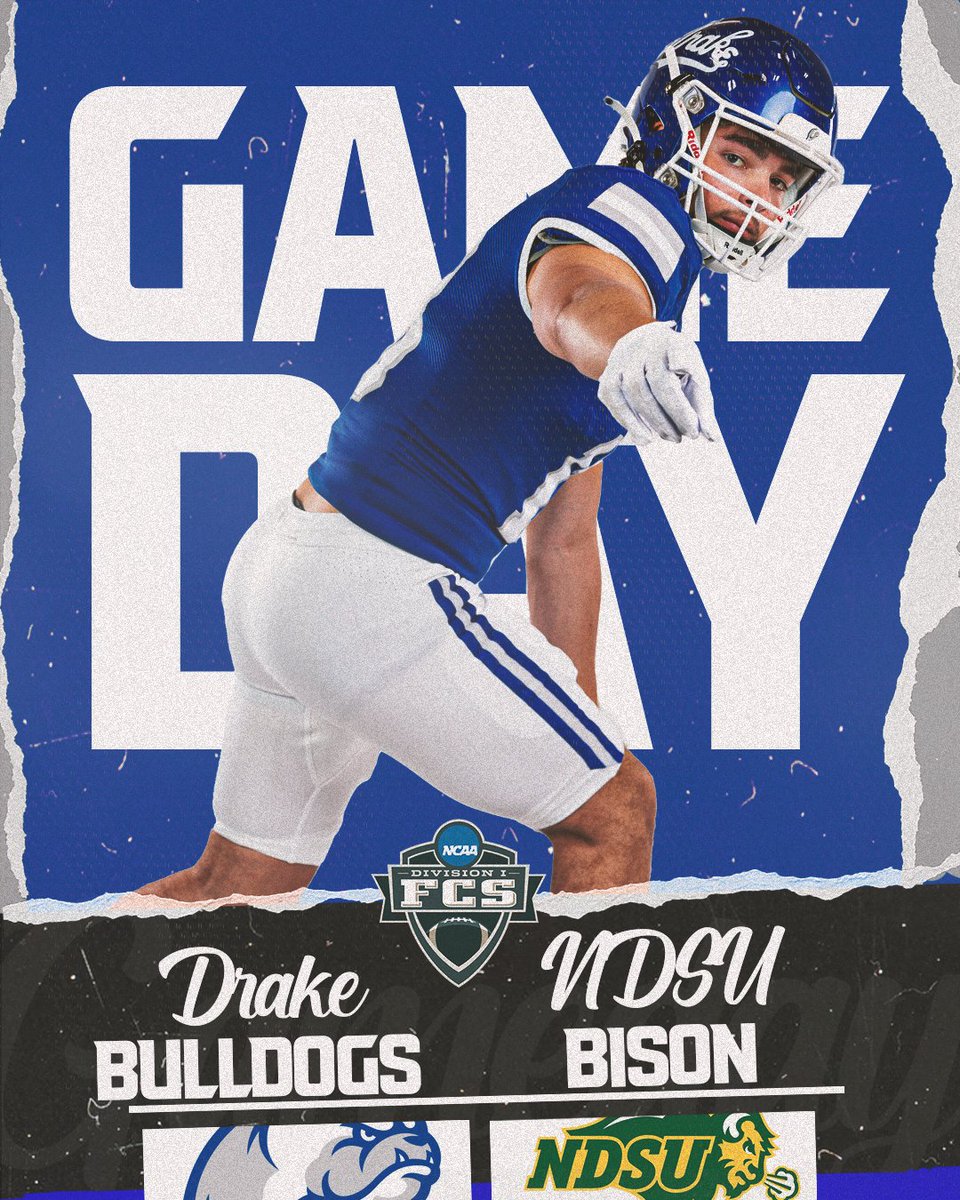 DrakeBulldogsFB's tweet photo. 𝗣𝗹𝗮𝘆𝗼𝗳𝗳𝘀. 𝗘𝗻𝗼𝘂𝗴𝗵 𝘀𝗮𝗶𝗱.

🏈 @NCAA_FCS Playoffs First Round
🆚 North Dakota State
⏰ 2:30 PM
🏟️ Fargodome (Fargo, N.D.)
📊 https://t.co/WyJD5dnba5
📺 ESPN+
💻 https://t.co/7ODdoSd1wo
📻 1350/102.1 @ESPNDSM
🔊 https://t.co/14YxAAs2rY

#BeTheChange
#DSMHometownTeam https://t.co/CImmoGHqGF