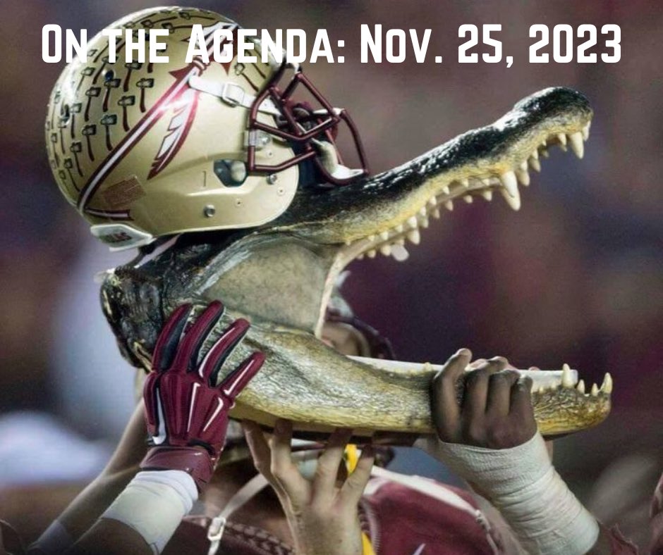 ON THE AGENDA: Nov. 25, 2023 It's that day! Volleyball vs. Notre Dame, 2 p.m. ET (ACC Network Extra) Football at Florida, 7 p.m. ET (ESPN)
