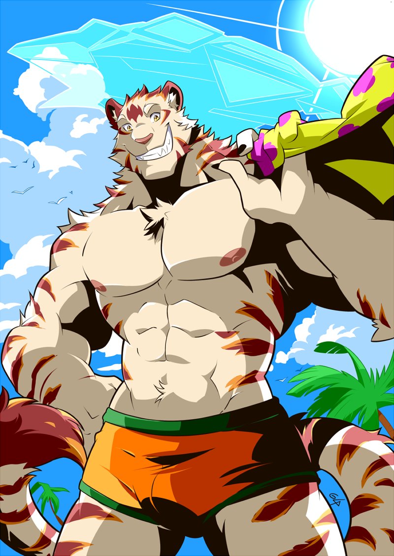 Commission #glaucosilva #commission #furry #tiger #beach