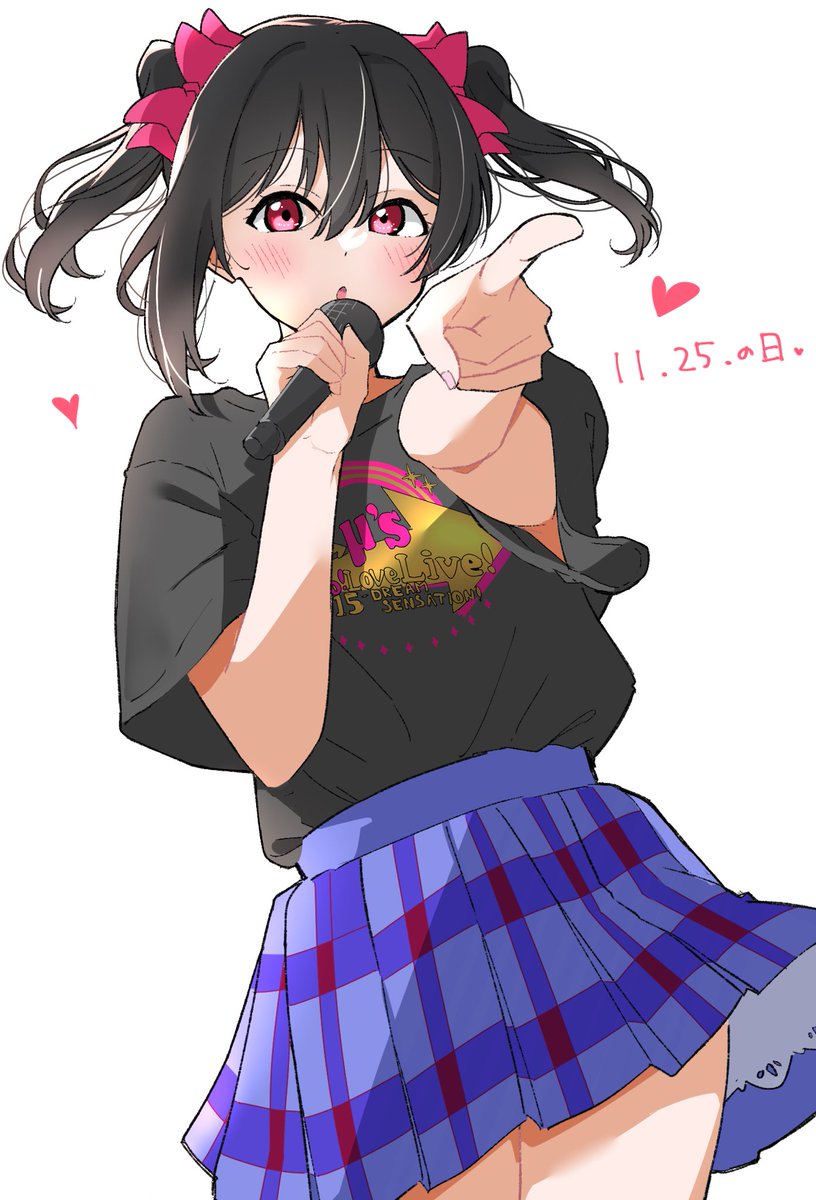 yazawa nico 1girl skirt solo shirt black hair microphone twintails  illustration images