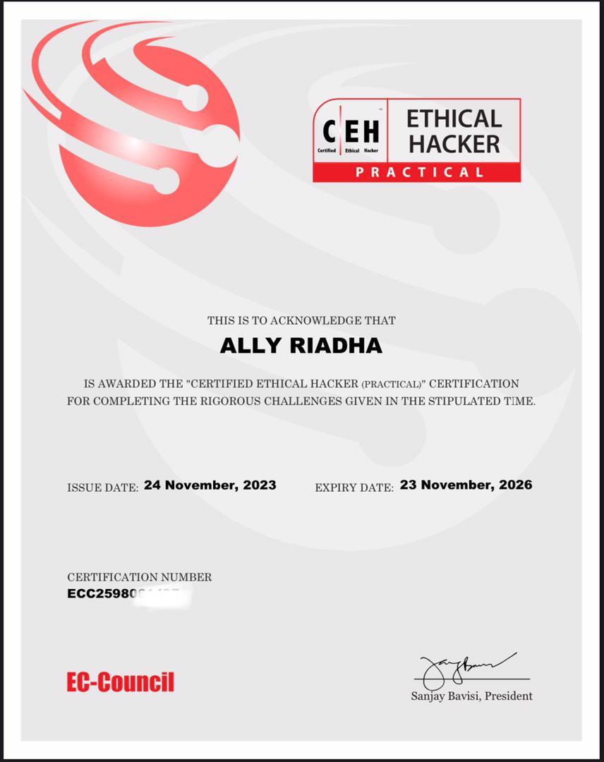 Congratulations <a href="/SultanA75756547/">#StreetWorm</a> for being certified as an Ethical Hacker ! Your dedication is truly commendable. Keep up the excellent work!" 🎉👏👨‍💻

<a href="/SultanA75756547/">#StreetWorm</a>  @TCRA_Tz