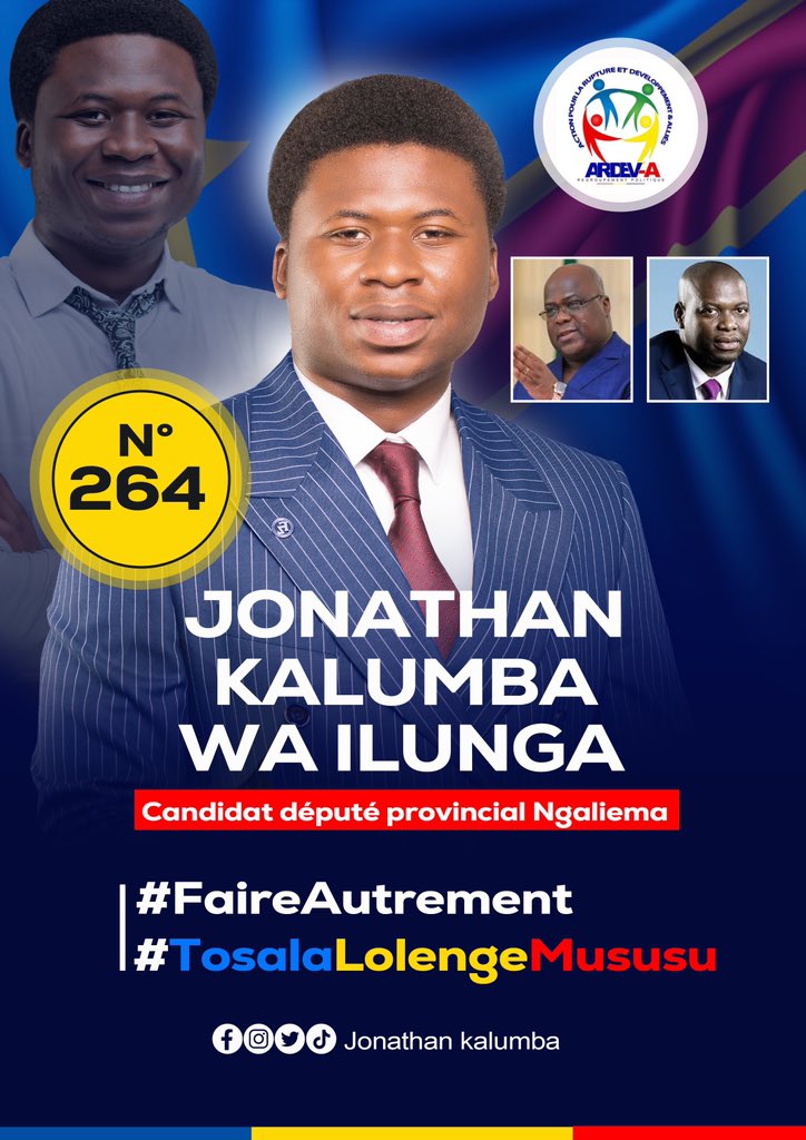 VinnyKasongo1's tweet photo. Pour un Ngaliema meilleur votons tous le N•264 l’espoir de la jeunesse ✊@jkalumba49 
#FaireAutrement
#TosalaLolengeMususu https://t.co/OK1ngP3rD0