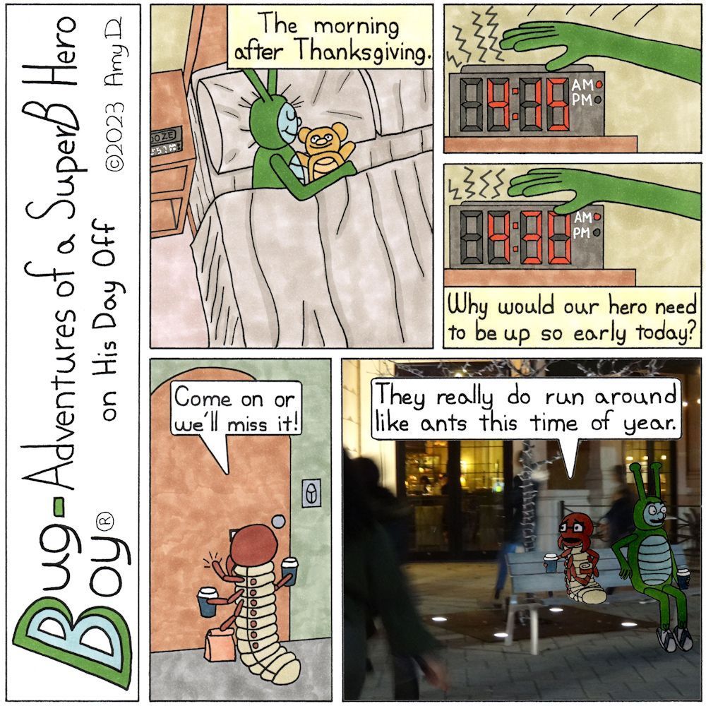 BugBoyComics's tweet photo. This week: People Watching
Members onPatreon get exclusive content
Link in bio
#BugBoyComics #BlackFriday #CyberMonday #PeopleWatching #HolidayCrowds #MorningCoffee #TeddyBear #ComicArtist #Comics #ComicStrip #BugBoy #WebComic #Illustration #Entomology #BugArt #Insects #Comic https://t.co/Kzvgr7AP8s
