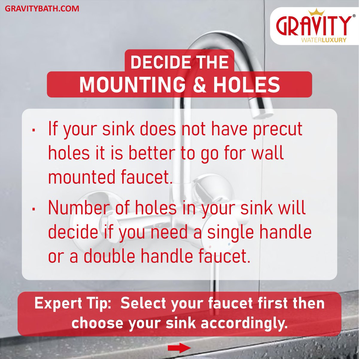Save this and thank us later. With these points in mind you will surely make the right choice with your kitchen faucet.

#kitchenfaucet #gravitybath #kitchensink #faucets #bathroomfittings #kitchenmakeover