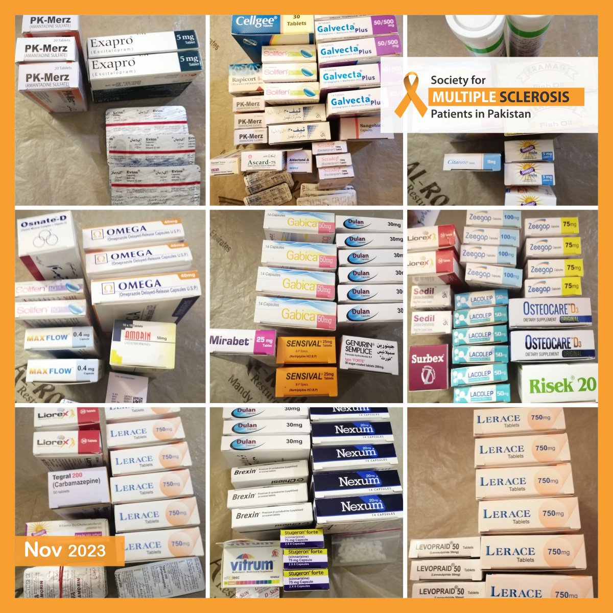SMSPPakistan's tweet photo. Monthly #medicine supplies for November 2023 were dispatched to 20 very deserving #MS #patients. To make a #donation:

BANK: Habib Bank Limited
TITLE: SOC FOR MULTIPLE SCLEROSIS PATIENTS
ACC NO: 01827903054101
IBAN: PK15HABB0001827903054101

We thank you for your generosity! https://t.co/B5ioVHaA5T