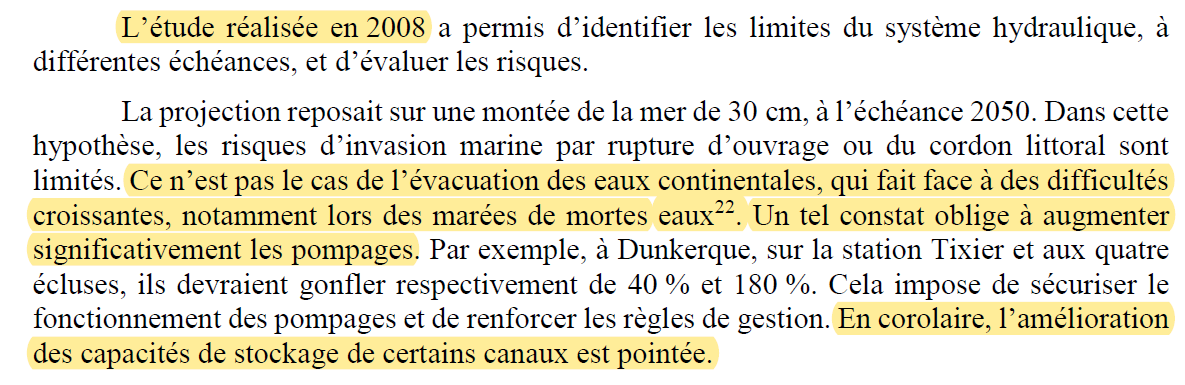 Dover63A's tweet image. Inondations Pas de Calais

Un rapport de 2008 repris par la cour des comptes préconisait d'augmenter les capacités de pompage vers la mer jusqu'à +180% ?

15 ans plus tard on reconnaît que toutes les pompes ne fonctionnent pas normalement et que le débit devrait être le double ?