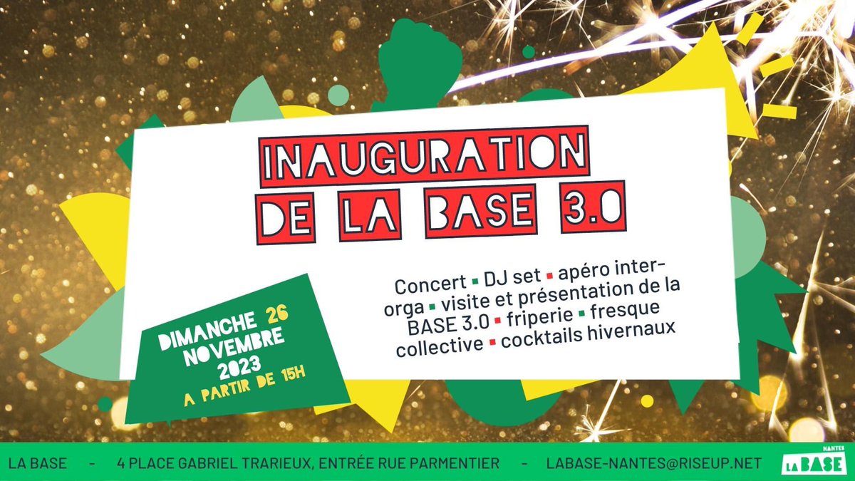 🎉C’EST DEMAIN !
✨ Au programme ✨
15h : ouverture de la buvette et ses cocktails hivernaux 🍹
15h30 : présentation des nouveautés et petites surprises 🤩 
16h30 : bal folk par les Lattés du Parquet!🕺
fb.me/e/QSRjT0RT
17h45 : DJ Set par Blacksad et sa sélection solaire !
