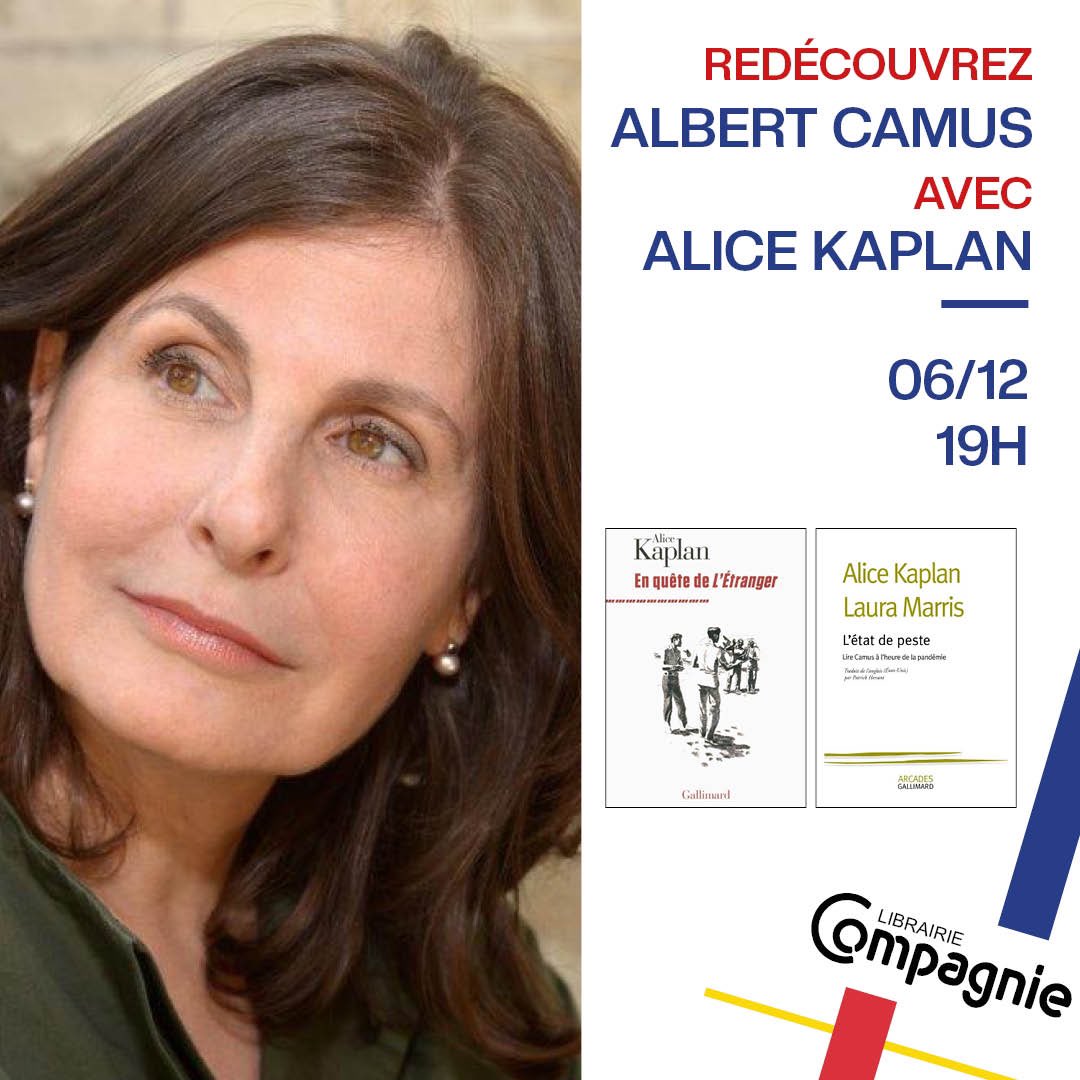 🗓️ Alice vous donne rendez-vous le 6 décembre à 19h à la #librairiecompagnie (Paris) pour une soirée d’échanges au sujet d’Albert Camus et des deux livres qu’elle lui a consacré : 'En quête de l’Étranger' et 'L’État de peste' (co-ecrit avec Laura Marris) ! ⤵️