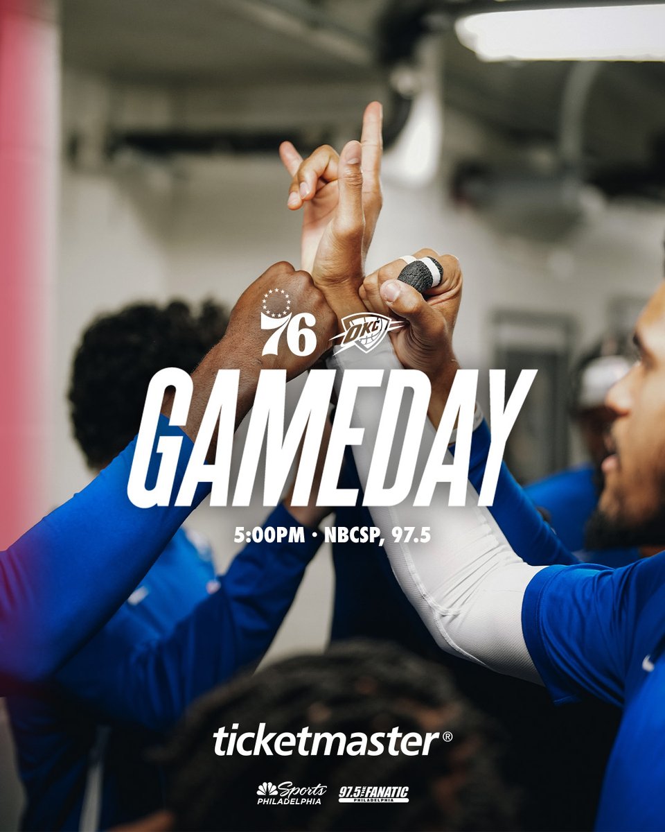 Philadelphia 76ers (@sixers) on Twitter photo game 1️⃣6️⃣.
🕔 5:00 PM
📺 <a href="/NBCSPhilly/">NBC Sports Philadelphia</a>
📻 <a href="/975TheFanatic/">97.5 The Fanatic</a>
🏀 <a href="/okcthunder/">OKC THUNDER</a>
<a href="/Ticketmaster/">Ticketmaster</a> game 1️⃣6️⃣.
🕔 5:00 PM
📺 <a href="/NBCSPhilly/">NBC Sports Philadelphia</a>
📻 <a href="/975TheFanatic/">97.5 The Fanatic</a>
🏀 <a href="/okcthunder/">OKC THUNDER</a>
<a href="/Ticketmaster/">Ticketmaster</a>