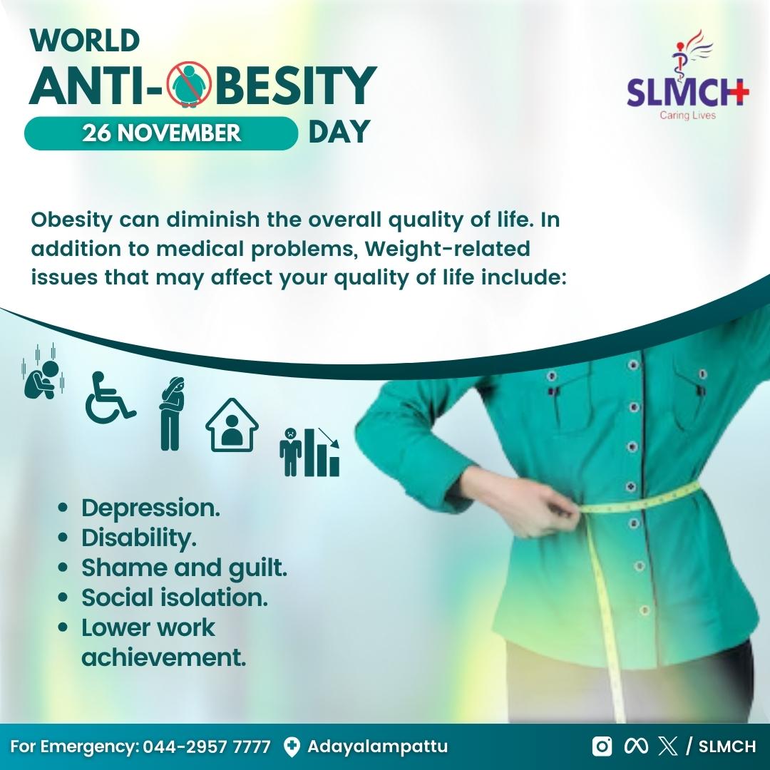 Anti-Obesity Day -November 26

#SLMCH #srilalithambigai #medicalcollege #hospital #slmchcaringlives #drmgr #mgreri #maduravoyal #AntiObesityDay #HealthJourney #ObesityAwareness #WellnessFirst #MindBodyHealth #HolisticWellbeing #FightObesity #WeightAwareness #HealthyLifestyle