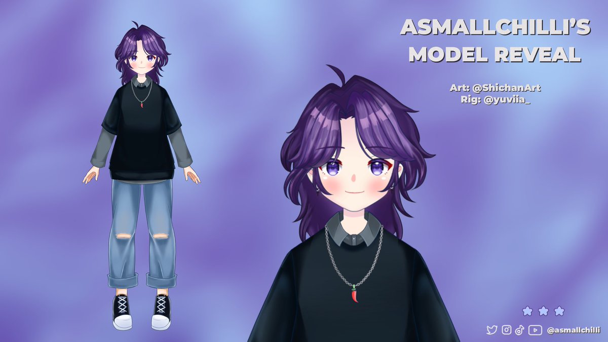 asmallchilli's tweet image. Yayy, we did it!! Here is the full model reveal :) Thank you so much for your support; it is greatly appreciated, and I am so grateful 💜

#ModelReveal #VTuber #VTuberDebut #chilligallery