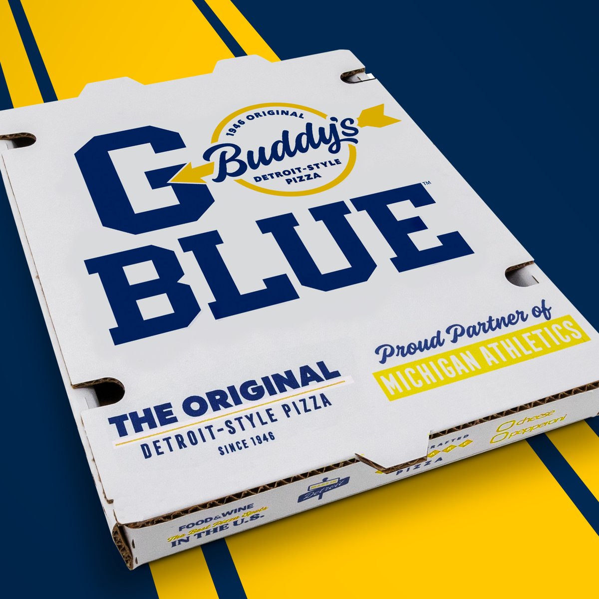 Notice something new on our box? 😉 We're not using red on our boxes for today's game in support of our U of M family. Go Blue! 💙💛 #BuddysPizza #GoBlue #UofM #Pizza #FootballSeason