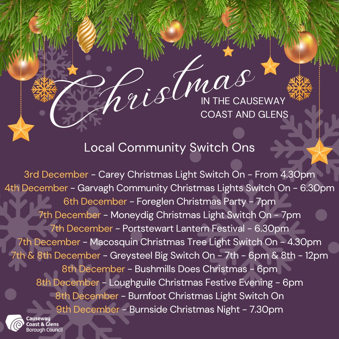 VisitCauseway's tweet photo. Causeway Coast &amp; Glens Council are proud to support our local community &amp; voluntary organisations to bring Christmas Festivities to local towns, villages &amp; hamlets across the Borough! More info at👉https://t.co/DQPtH5Gdwk 🎄🎅

#ccgbc #christmascelebrations #community #familyfun https://t.co/aTX3mku1Xh