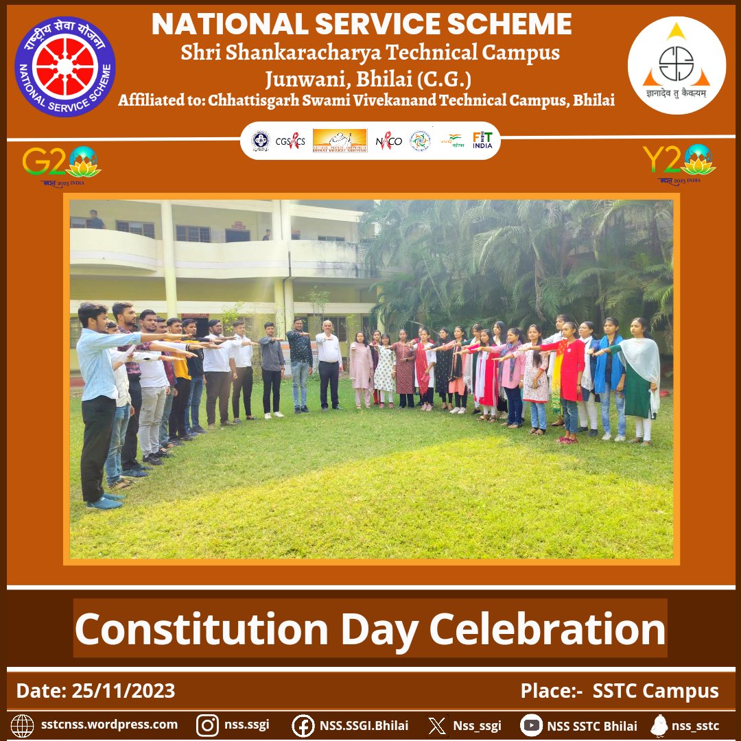Nss_ssgi's tweet photo. Jai Hind 🇮🇳
On the occasion of Constitution Day, the volunteers of @Nss_ssgi read out the #PreambleoftheConstitution of India on 25/11/2023.
@_NSSIndia
@YASMinistry
@NSSRDBhopal
@NssChhattisgarh
@nsscsvtuCG
@ianuragthakur
@ashokshrotinss
@Rajkumarnss
@NeetaBajpai5
@dr_dsraghu https://t.co/X6hI8lK1Cb