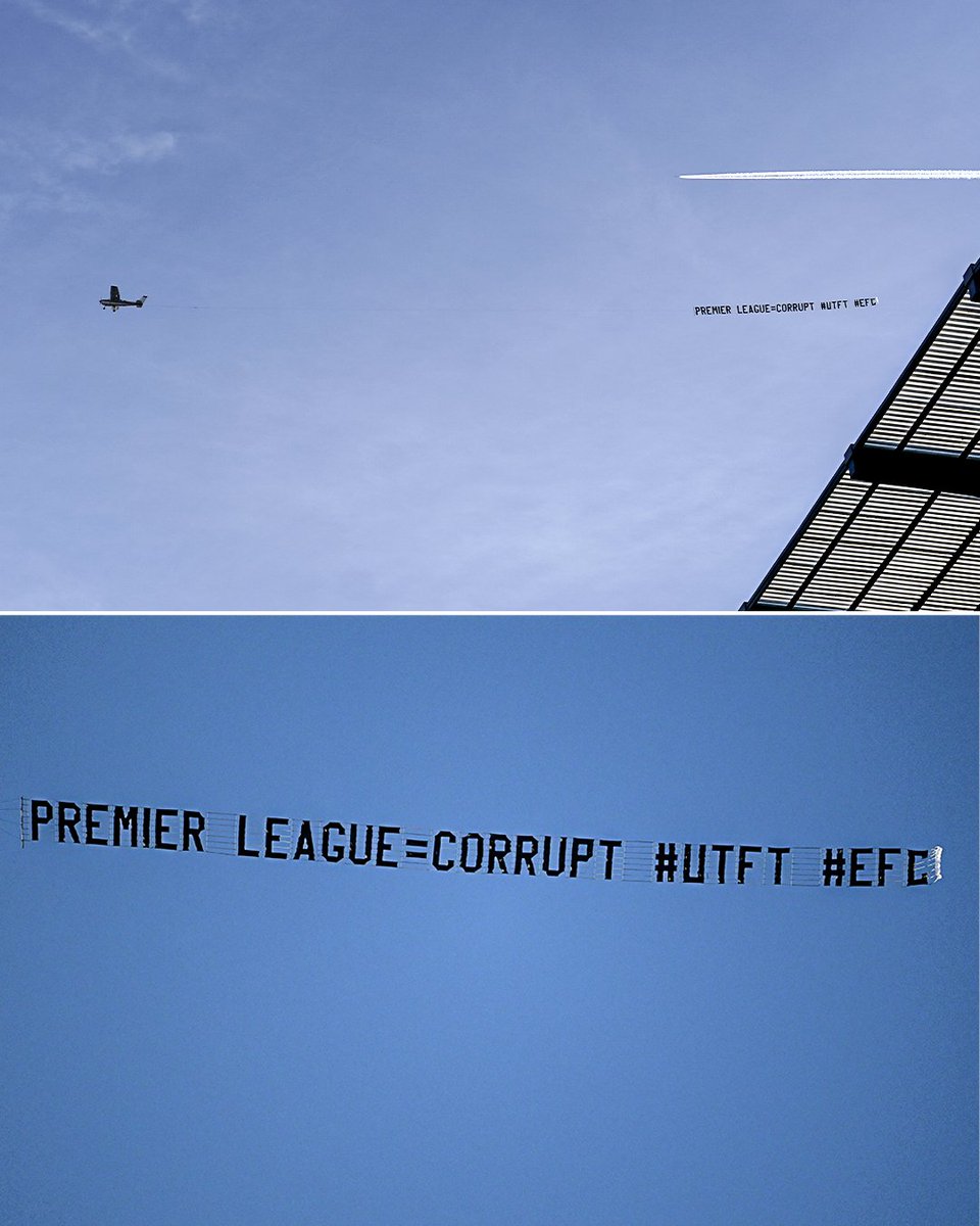 ESPNUK's tweet image. Everton fans flew this message over the Etihad 👀