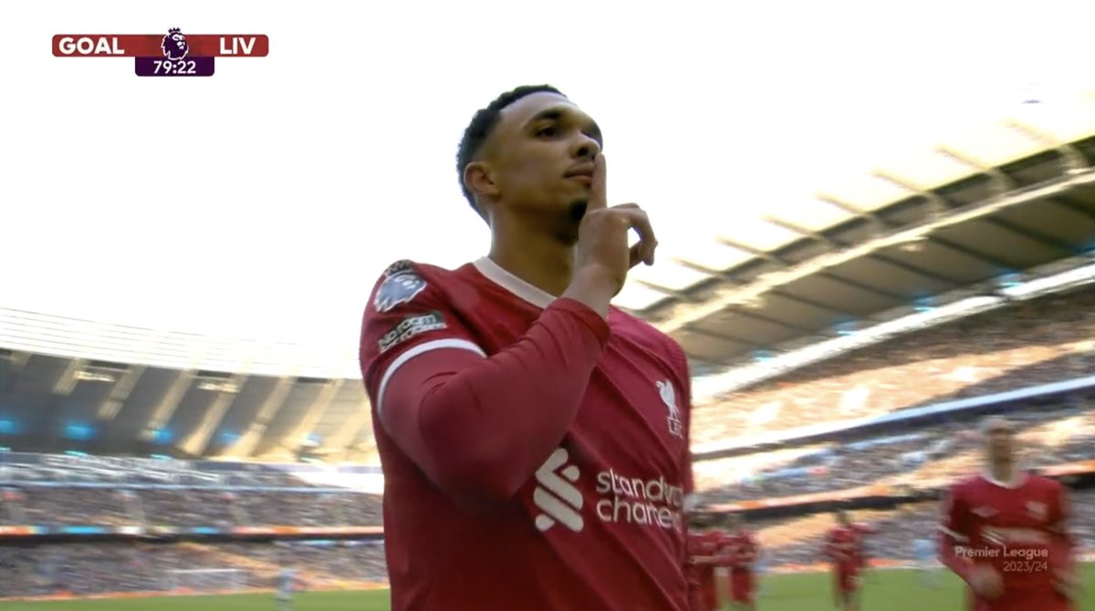 shelbrok's tweet image. 1-1 Liverpool.

TRENT ALEXANDER ARNOLD EQUALIZES AND SHUSHES THE ETHIAD STADIUM !!!!!!!!!!!
#Equaliser #hotgames