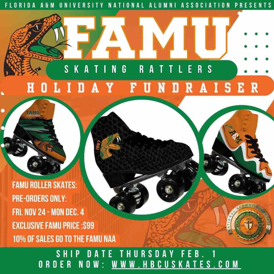 Roll around the rink in style! Get your very own FAMU skates today! hbcuskates.com 10% of all sales goes to the FAMU NAA! Sale ends December 4th, don’t wait!
