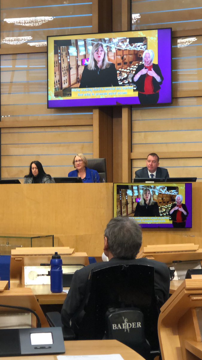 tressaburke's tweet photo. .@POScotParl Alison Johnstone welcomes delegates to today’s #Summit which seeks to promote equality, human rights and access to .@ScotParl for disabled ple. #EqualOpportnities #Accessibility #SharingPower are founding principles of .@ScotParl https://t.co/GJwlPN0lF0