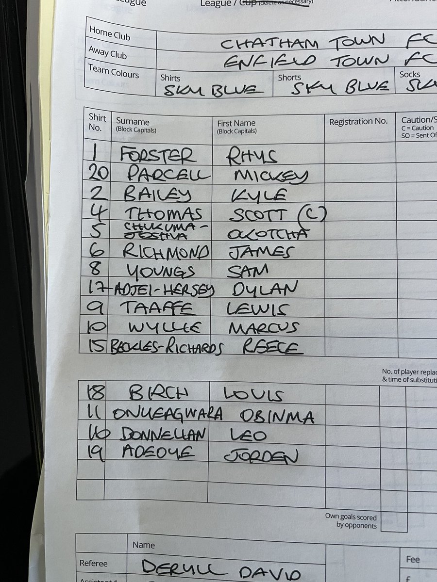 Todays Line up at Chatham Town