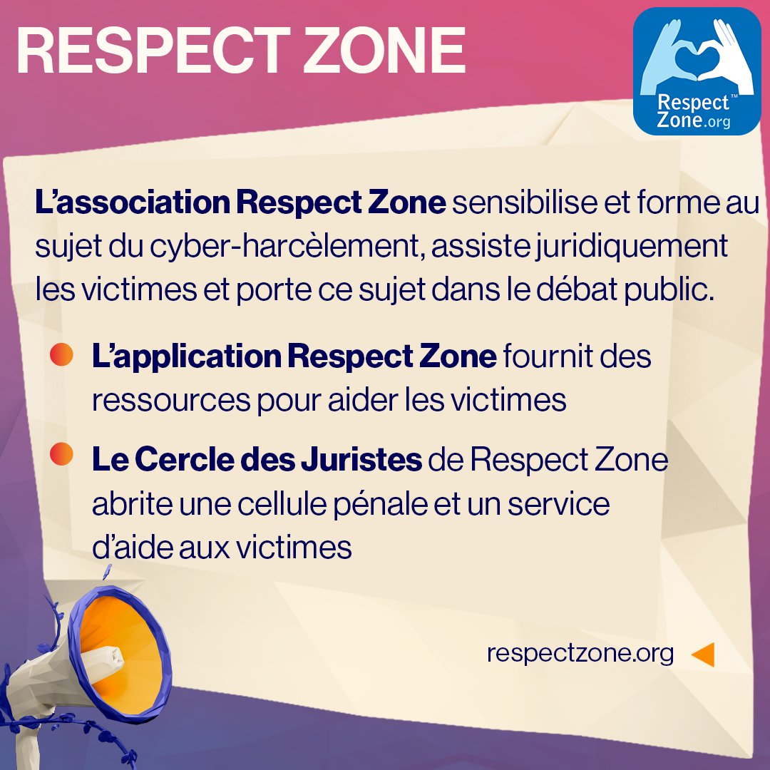 🔎 L'association @respectzone_org met à disposition des outils et réalise des actions afin de prévenir et (ré)agir face à la violence, au harcèlement et à la haine en ligne. 🔗 respectzone.org