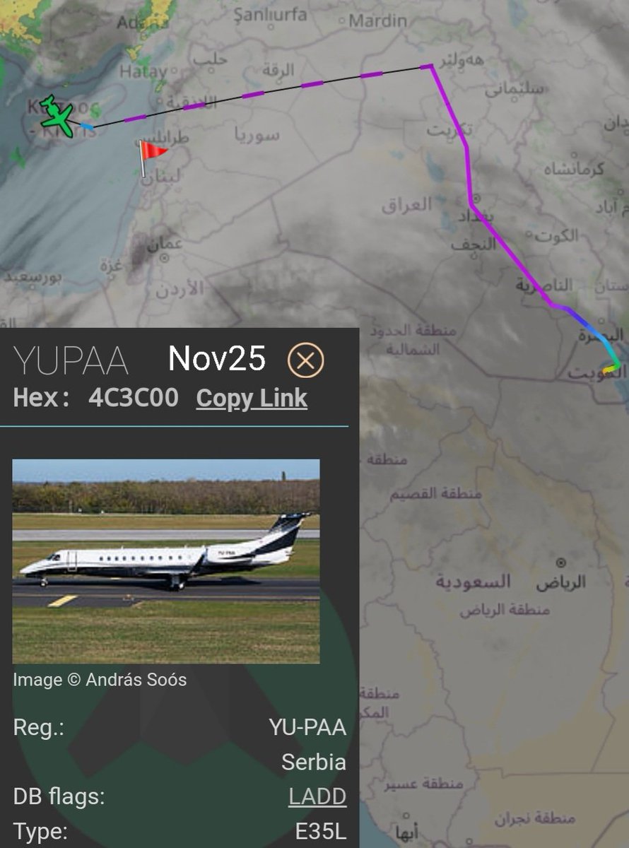 LebanonJets's tweet photo. #YUPAA of AirPink Serbia with ID hidden (LADD) arrived into #Beirut from #Kuwait https://t.co/f9K3jMGtND