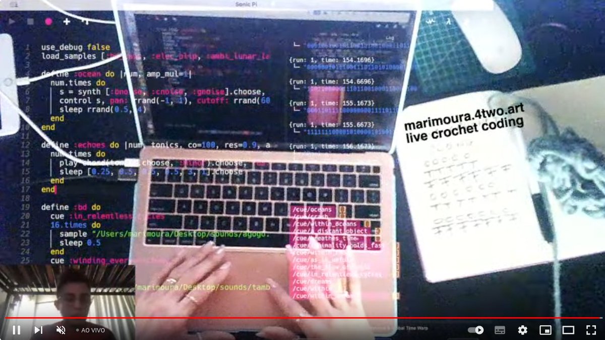 Joenio Marques da Costa (@joenio) on Twitter photo Live Crochet Coding
<a href="/Marimoura5/">Mari Moura</a> em Algorave Brasil 2023 <a href="/algoravebr/">Algorave Brasil</a>
youtube.com/watch?v=QhiMDZ… Live Crochet Coding
<a href="/Marimoura5/">Mari Moura</a> em Algorave Brasil 2023 <a href="/algoravebr/">Algorave Brasil</a>
youtube.com/watch?v=QhiMDZ…