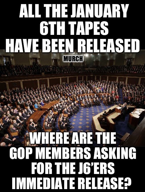We know the Dems won’t ask. But where is any GOP member getting in front of a camera or microphone or in front of Congress asking for every J6’er to be set free? Anyone?