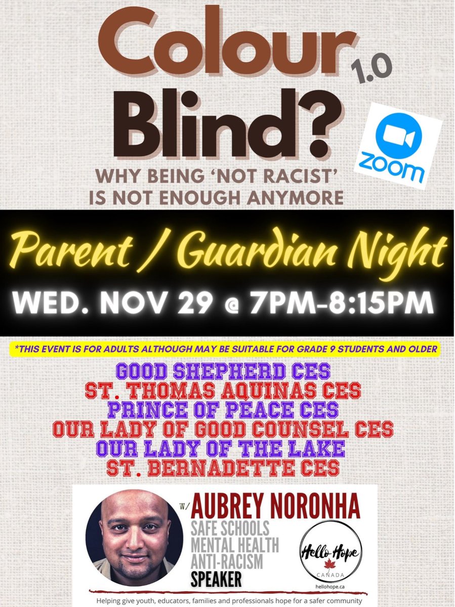 Our Parent / Guardian Virtual Night with Aubrey Noronha is quickly approaching.  We hope you will join us for this informative evening presentation.  The link to join will be sent in the weekly update and direct emails closer to the date.