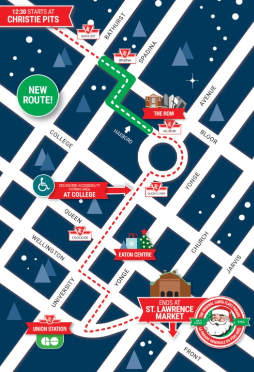 Tomorrow is the <a href="/TOSantaParade/">The Original Santa Claus Parade</a>! Starts at 12:30 at Christie Pitts, check out the new route: 🎄 - <a href="/KellaOnair/">KELLA KELLA 🎧</a>