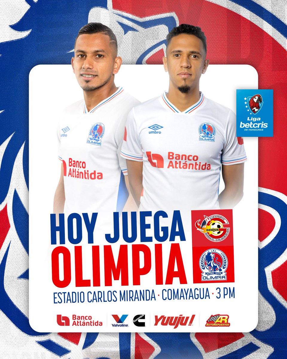 CDOlimpia's tweet photo. Se acabó la espera, vuelve la alegría.
¡𝗛𝗢𝗬 𝗝𝗨𝗘𝗚𝗔 𝗢𝗟𝗜𝗠𝗣𝗜𝗔! 🦁

🏆 Apertura 2023 • Jornada 18
🆚 Génesis FC
🏟️ Estadio Carlos Miranda, Comayagua 
⌚️ 3:00 PM
📺 @DeportesTVC https://t.co/GxCmA3XNPv