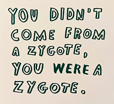 nonviolentfem's tweet photo. YOU were YOU the moment YOU came into existence. You didn’t come from a zygote, you WERE a zygote. And your life has always mattered. #prolife #feminist #consistentlife https://t.co/8N2smpCnQY