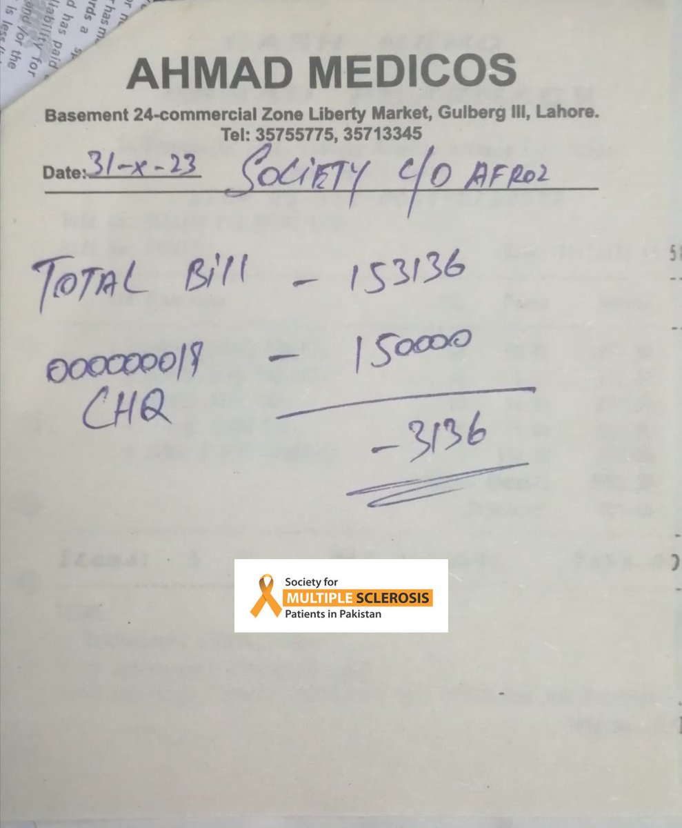 SMSPPakistan's tweet photo. Medicines for November 2023 were dispatched to 20 #MS patients in different cities of Pakistan. Please support the MS Society by sponsoring a patient.

BANK: Habib Bank Limited
TITLE: SOC FOR MULTIPLE SCLEROSIS PATIENTS
ACC NO: 01827903054101
IBAN: PK15HABB0001827903054101 https://t.co/GICpiSjnFY