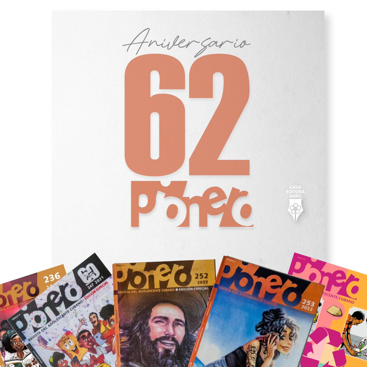 🥳🥳🥳Feliz cumpleaños a nuestra revista Pionero.

🌟En la #CasaEditoraAbril estamos orgullosos de ser parte de esta historia y de continuar apoyando la publicación de la revista del adolescente cubano. 

#AbrilCelebra #RevistaPionero #Pionero62