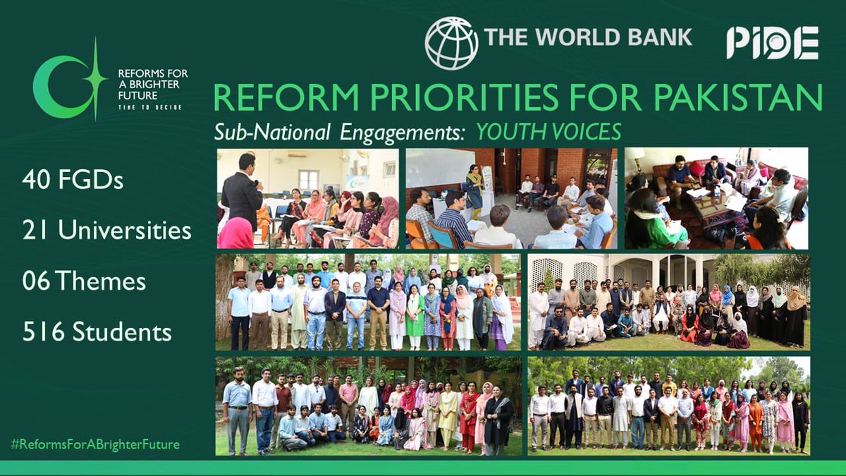 #ReformsForABrighterFuture  drive  inclusive  engagement, involving Pakistani’s youth  in the reform agenda and capturing their perspectives in final 
policy notes.

Join the conversation in Islamabad, Karachi, and Lahore.
@WBPakistanCD 
<a href="/nadeemhaque/">Nadeem Haque</a> 
<a href="/durre_nayab_/">Nayab</a>