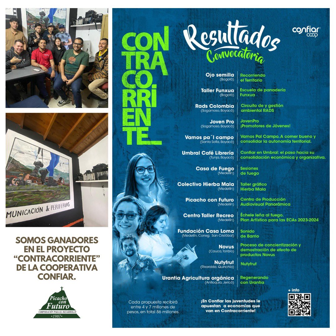 corpicacho's tweet photo. ¡Les queremos compartir una segunda alegría! 

Somos ganadores de la convocatoria "Contracorriente" realizada por la Cooperativa Confiar. Esta busca fortalecer financieramente proyectos de jóvenes que trabajan en pro del #BuenVivir en diferentes comunidades a nivel nacional. https://t.co/CcscFngVFh
