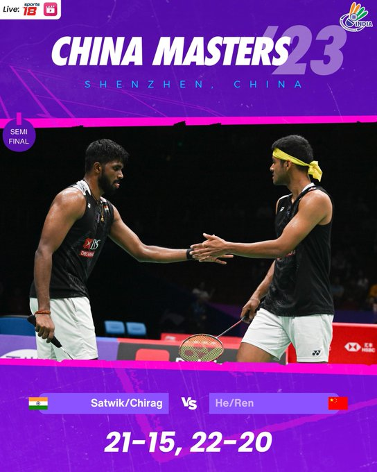 airnewsalerts's tweet photo. Indian pair Satwiksairaj Rankireddy and Chirag Shetty stormed into the final of #ChinaMaster 750 tournament in Shenzen, China.
Indian top-seeded duo defeated China's He Ji Ting and Ren Xiang Yu in straight games to enter the final. https://t.co/izKIA9IcPa