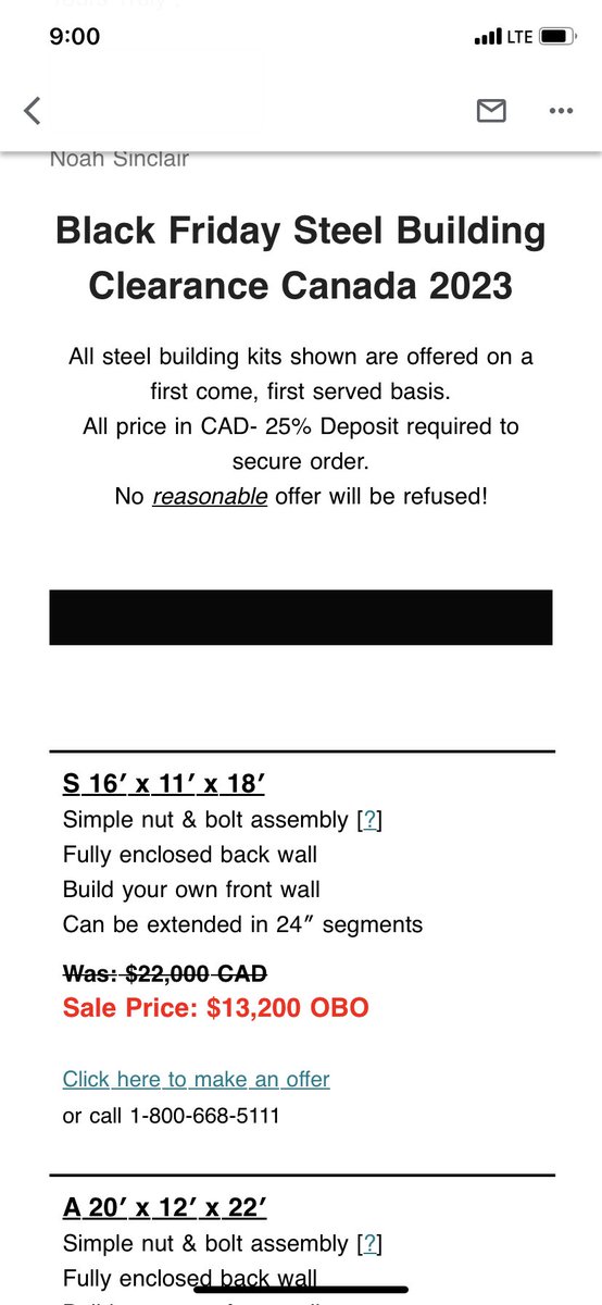 This is your yearly PSA that steel buildings aren’t on sale for Black Friday. They’ve been up marked then reduced and are still higher than locally manufactured, US steel buildings from Clavet Saskatchewan. Thanks for your attention